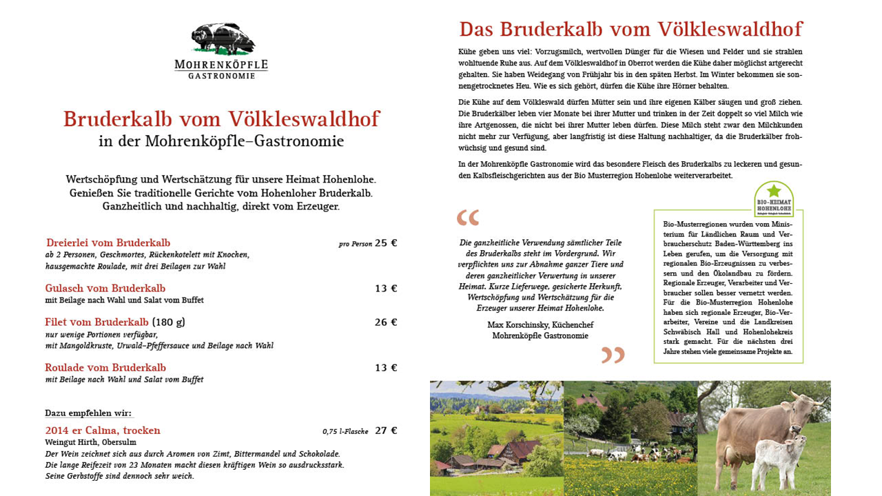 Speisekarte zur Aktionswoche Bruderkalb