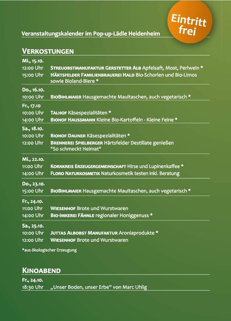 Postkarte R&uuml;ckseite mit Veranstaltungskalender